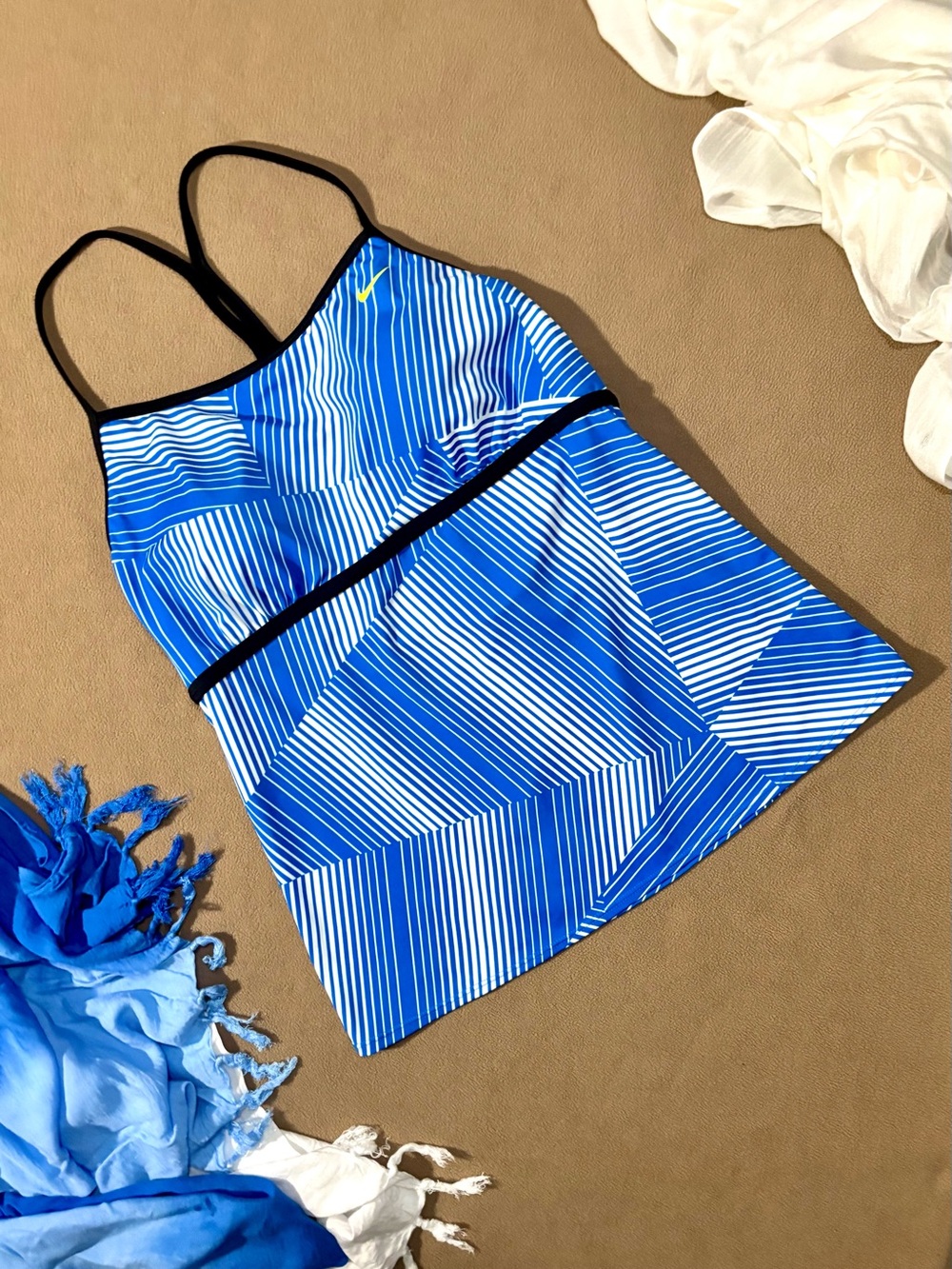 Nike Women’s Tankini Swimsuit Top – Size 16 – Blue Stripe